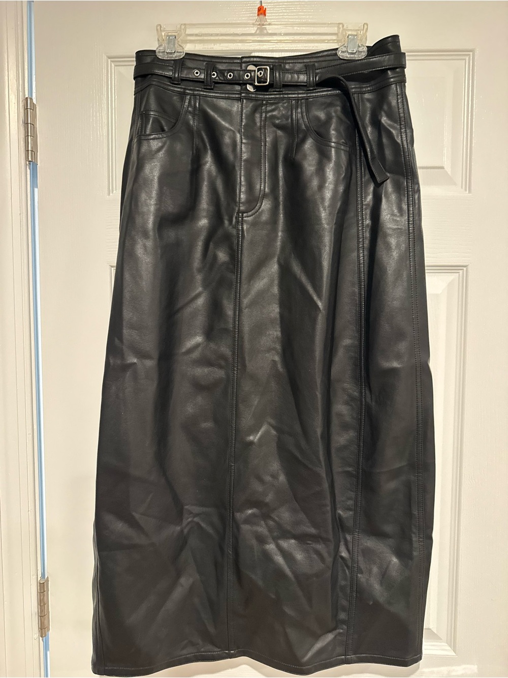 Pilcro Black Faux Leather Maxi Skirt with Belted Waist - Picture 8 of 12